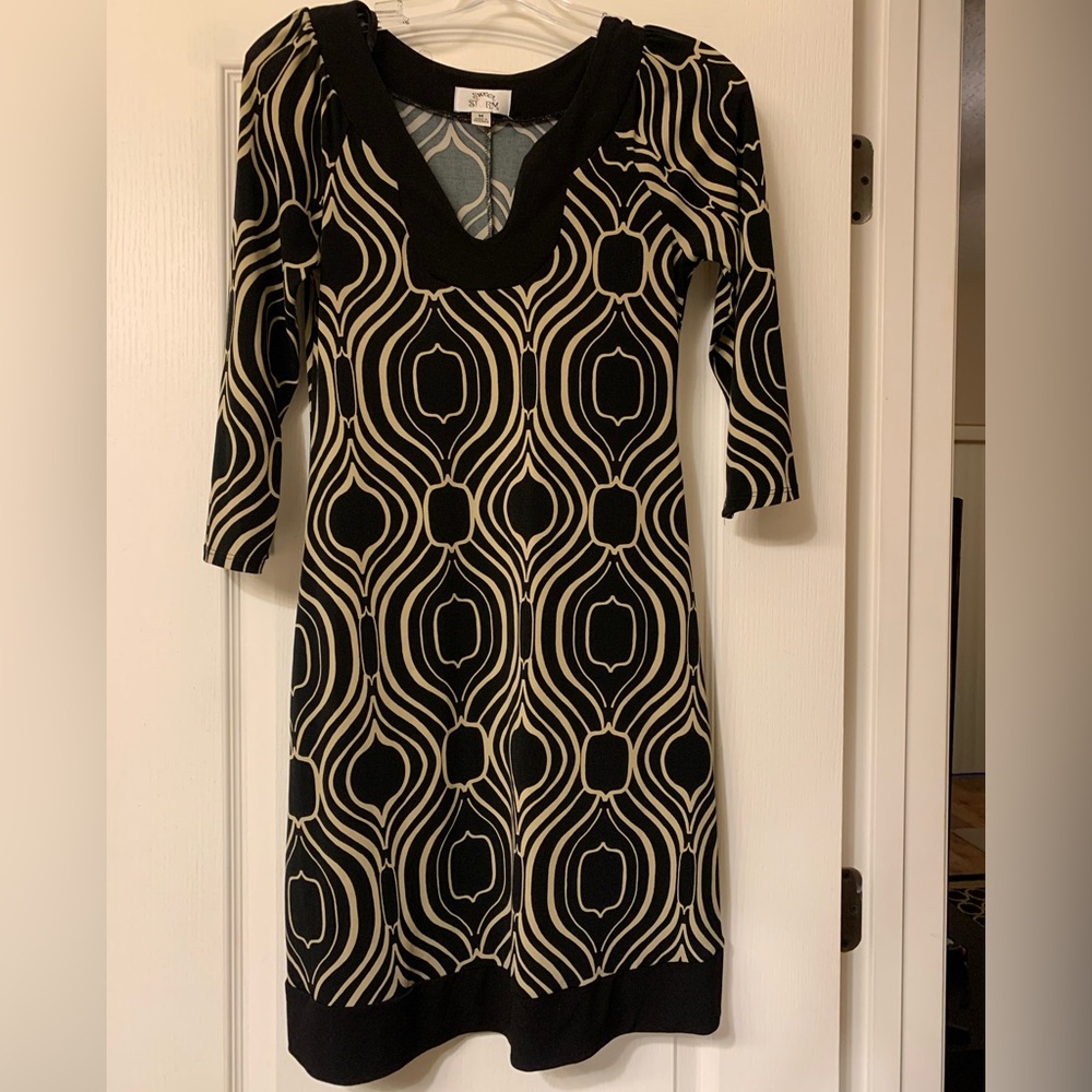 Sweet Storm Black and Cream Geometric Midi Dress